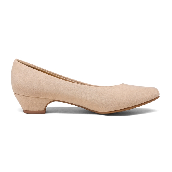 Low Heel Chunky Pump Shoes - NUDE SUEDE - 1